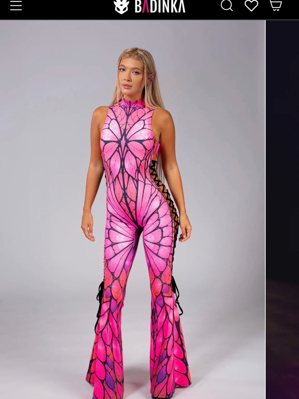 BADINKA Pink Butterfly-Print Lace-Up Jumpsuit